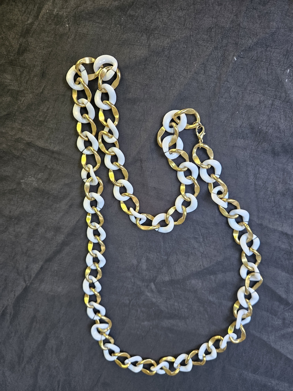 Gold and White Chunky Link Chain Long Necklace - Women Jewelry